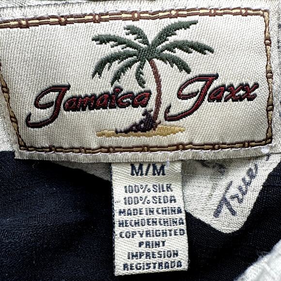 Jamaica Jaxx Silk Camp Shirt Button Down Floral Pineapple 100% Silk Black Medium - Picture 4 of 6